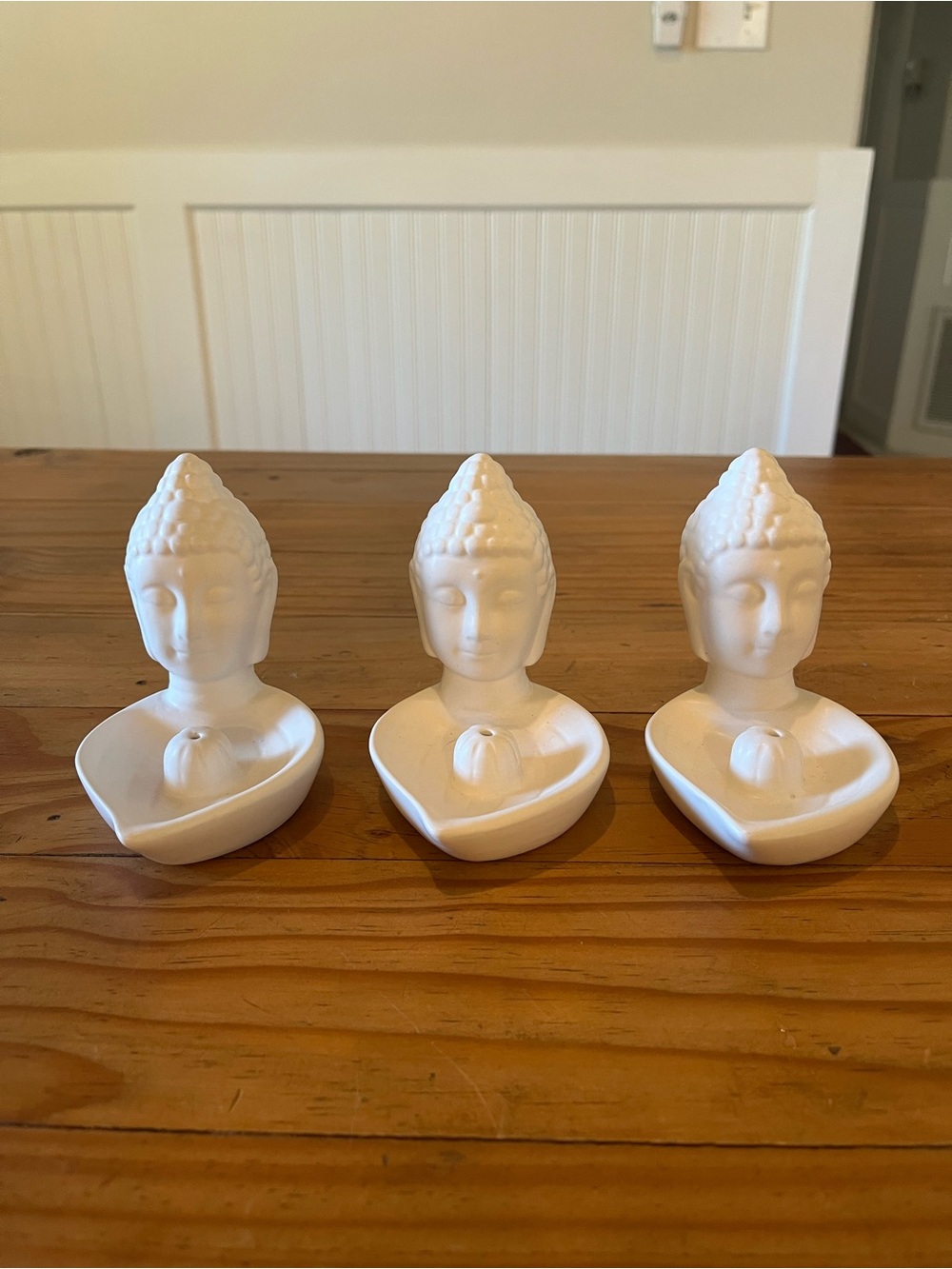 Set of 3 White Ceramic Buddha Tea Light Holders
